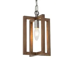 LNC Cage Pendant 1-Light Brown with Faux Wood Accents.