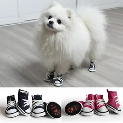 4PCS Pet Denim Canvas Shoes. Thickened sole,shock absorption,non-slip,good elasticity and wear resistance.The inner...
