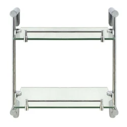 MODONA Shower Caddy - wall mounted 2-tier glass bathroom shelves in satin nickel. NEW (in original box - opened/never...