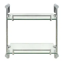MODONA Shower Caddy - wall mounted 2-tier glass bathroom shelves in satin nickel. NEW (in original box - opened/never...