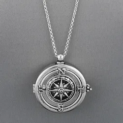FASHIONABLE AND BEAUTIFUL LONG CHAIN NECKLACE WITH COMPASS AND 5X MAGNIFYING GLASS DESIGN PENDANT. PENDANT OPENS OPEN...