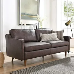 Smartly upholstered in durable, genuine top-grain leather, this modern sofa enlivens mid-century modern, eclectic, or...
