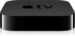 Apple TV with remote and power cable.
