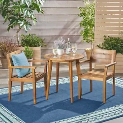 The perfect table to dress for a romantic breakfast for two. Material: Acacia Wood. Includes: One (1) Table and Two (2)...