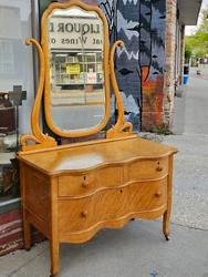 Beautiful + Antique / Victorian + Birdseye Maple + 3 drawer Dresser with beveled glass mirror of remarkable quality...