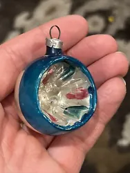 Vintage 1 1/2” small indented Christmas tree ornament in blue West Germany.