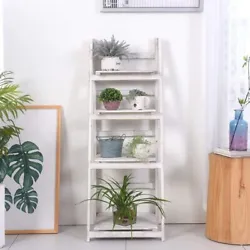 4Tier Wooden Plant Flower Stand Multi-Purpose Display Rack Foldable Ladder Shelf. The Ladder shelf features shelves in...