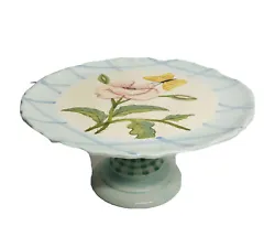 BEAUTIFUL ZRIKE CAKE PLATE STAND FLORA HAND PAINTED BLUE ~ Flower ~ Butterfly. Condition is 