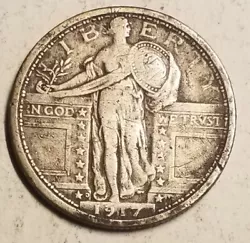1917-D Type 1 Standing Liberty Quarter.  See photos of actual coin being sold. Note scratches on obverse and reverse.