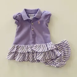 Excellent condition, like new Size: 3 months Short sleeves Front buttonsDiaper cover included 100% cotton In lavender
