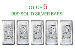 Quantity 5: 5 Grain. 999 Fine Solid Silver Bullion Bars = 1 GRAM of Pure Solid silver. 999. These are tiny bars, each...