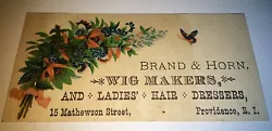 Wig Makers & Hair Dressers. Wonderful Antique Butterfly & Floral Lithograph Trade Card! Actual item pictured!