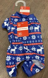 Pet Central Dog Pet Christmas Pajamas Size XSmall Dark Blue Reindeer Snowflake.new with tagsMeasurements Chest12.2-15...