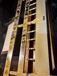 Hitchcock bed frame with matching dresser mirror and side tables