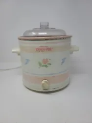 Vintage Rival Crock Pot Pink Flowers  #3100/2 Slow Cooker 3.5 Qt  Tested Working Includes Plastic Lid   In working...