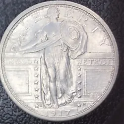 1917-S. T1. STANDING LIBERTY QUARTER. BU GEM. Full Head. Full Shield. Key Date.Low mintage Standing Liberty Coin....