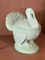 VINTAGE LE Smith GLASS JADITE TURKEY CANDY DISH. Condition is Used. Shipped with USPS Priority Mail.