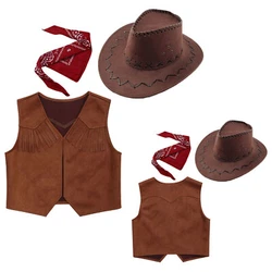 Set Include : 1Pc Vest, 1Pc Bandanna, 1Pc Hat. Kids Boys Western Cowboy Vest with Bandanna and Hat for Party. Bandanna...