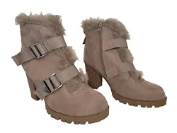 Sugar Womens Rattle Hiker Boots Brown Round Toe Faux Fur Buckle Side Zip 8.5 no box  Please look at photos for more...