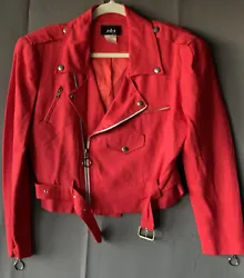 WOMENS RED A.B.S JACKET ZIPPER RAYON LINEN BLEND SIZE SMALL BELTED
