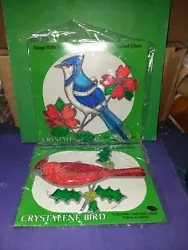 Lot 2 NIP New in Package Crystalene Birds Plastic Stained Glass Style Suncatchers - Cardinal & Blue Jay. A9  These...