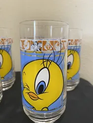Tweety Bird Glass Tumbler Tall Warner Brothers 1999 Vintage Cartoon Advertising Tall Drinking GlassTall Clear Glass...