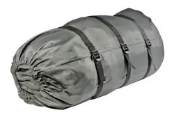 Features of our Compression Sack include (1) Dust cover. (7) Material: nylon. (6) Color: grey.