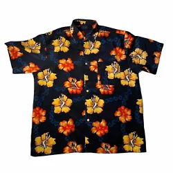 Extreme Gear Mens Size L Floral Sexy Lady Hawaiian Camp Button Up Shirt. No size tag. See measurements for rough sizing