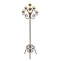Can hold 6 pillar candles, not included. Suitable for indoor use only. This is a single brown colored candlestick...