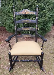 Up for sale is a Stunning limited-edition Hitchcock Style Four Slat Ladderback Rocking Chair crafted by Nichols & Stone...