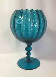 This is a Gorgeous piece of MCM (what I believe to be, not marked) Empoli from Italy Teal Blue Glass Vase/Compote with...