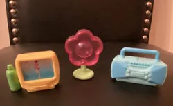 VintageFisher Price Loving Family DollhouseLot of 3 accessory items, as shown Yellow television, blue radio, and flower...