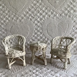 This set of doll house furniture is in good used condition. The two chairs are in near perfect shape. The table has a...