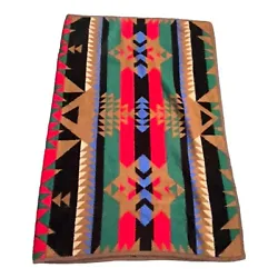 Vintage 80s Vuteks Crown Crafts Reversible Southwestern Blanket Tribal 60x80.