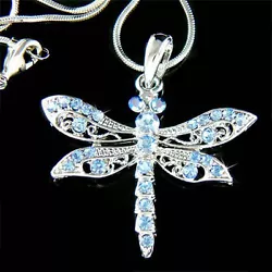 Diamant simulé / strass autrichien bébé bleu filigrane pendentif libellule avec cristaux Swarovski & collier chaîne...