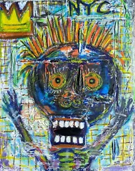 Oil on canvas with writing. Signed on back L. Seamon, Luke Seamon, Manner of Basquiat