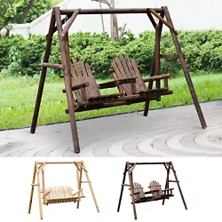 Add a touch of rustic country charm to your outdoor space with this 2 seat Adirondack chair swing from Outsunny! This...