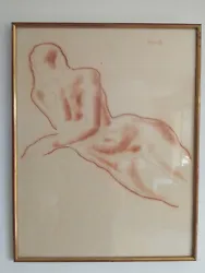 Tableau ancien Nu dessin à la sanguine signé Georges Artemoff 1892-1965. Art Déco. encadré sous verre. dimensions...