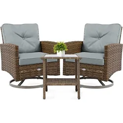 3-Piece Wicker Bistro Set: 2 rattan chairs and a compact coffee table combine quaint elegance with lasting function for...