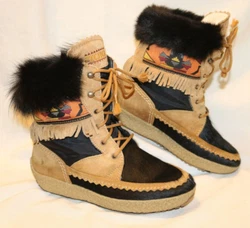 Tan Suede with Black Goat Hair. Made in Italy.