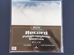 100 BCW 33 RPM clear RECORD SLEEVES. - Crystal clear. Protect Collectible 33 1/3 Record Albums.