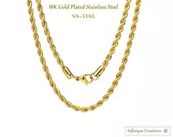 This Shiny 18K Gold Plated Stainless Steel Rope Chain is very smooth and comfortable to wear alone or embellished with...