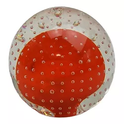 Vintage Mid Century Murano Bullicante Controlled Bubble Glass Paperweight Red. In great condition. Not able to make out...