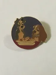 Vintage Disney Channel 10th Anniversary Lady and the Tramp Pin 1983 - 1993.  There is a tiny spec on purple background...