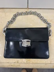 Authentic Prada Black Mini Scamosciato Envelope Silver Chain Link Flap Bag. Shiny leather In excellent used condition....
