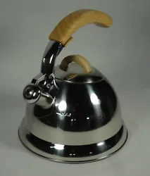 Here is a Masterclass Premium Cookware Stainless Steel Whistle Teapot with Wood Handles.