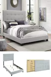 Low Profile Footboard. Tufted Headboard. Easy to assemble. Gray Upholstery.