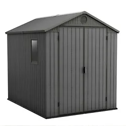 Declutter your garage and improve your outdoor storage with the Keter Darwin 6 x 8 Foot Outdoor Storage Shed for Garden...
