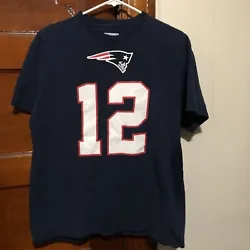 Tom Brady T-Shirt New England Patriots #12 Navy Blue NFL Jersey Mens SZ Large. Condition is 