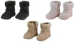 Babies and toddlers faux fur lining winter boots, faux sued fabric, lining, side zipper, age range approx 6 months to 5...